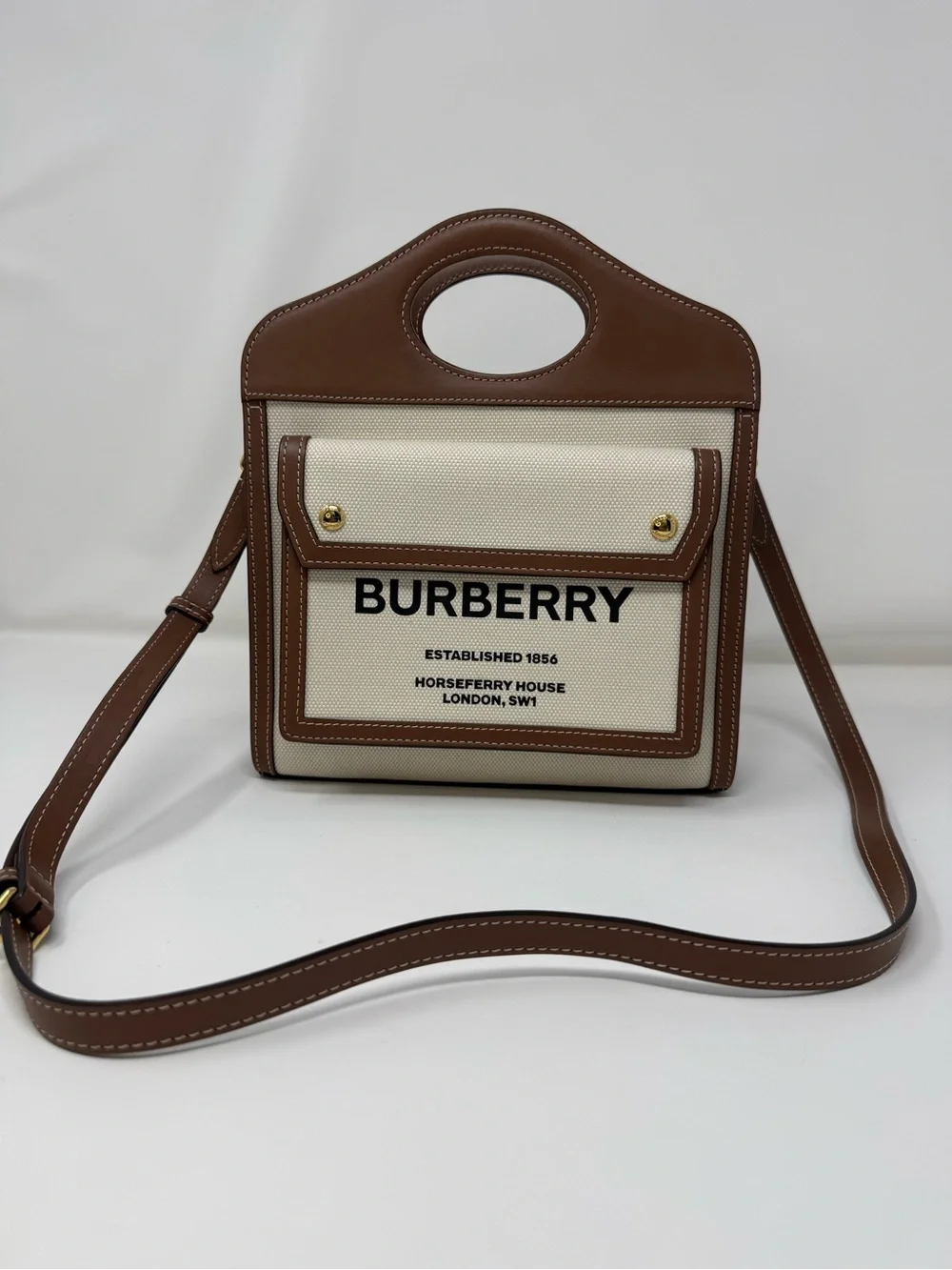 Burberry Mini Two-Tone Canvas and Leather Pocket Bag - Cream and Brown